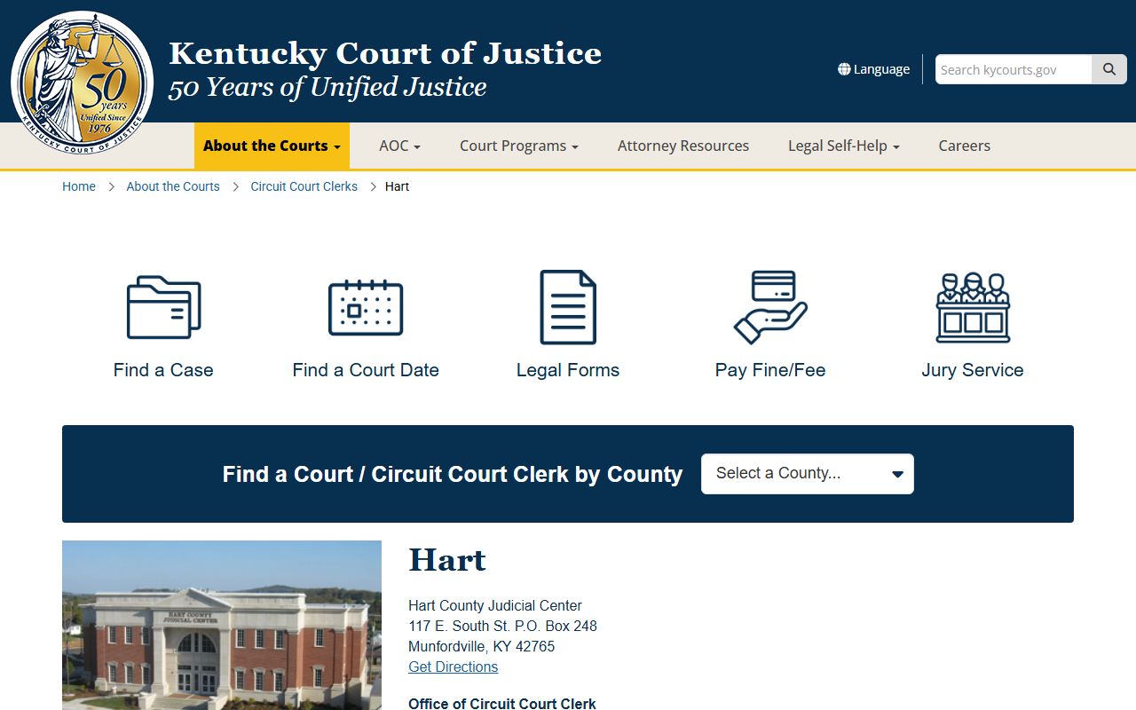 Hart County Judicial Center and court information page