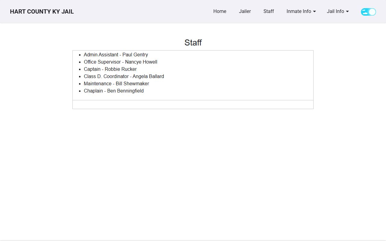 Hart County inmate population jail staff listing