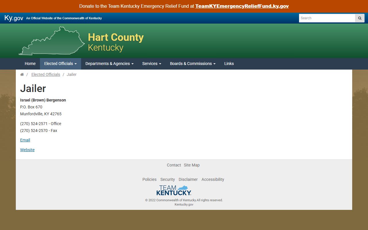 Hart County inmate population jailer contact page