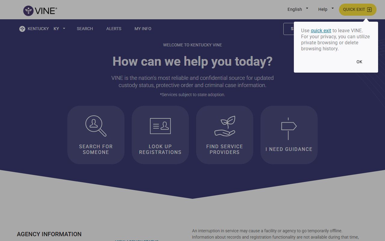 Kentucky VINELink custody notification portal